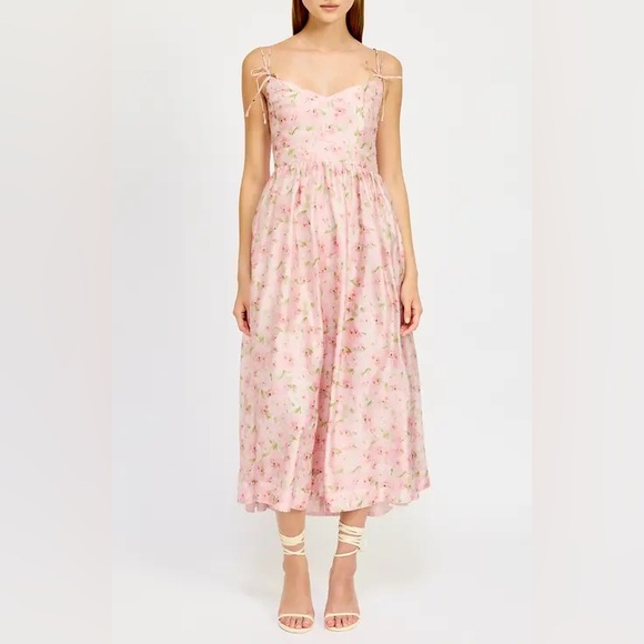 Zunie Other - Zunie Pink Floral Midi Dress Size 12 NWT Adjustable Strap Cottagecore Sundress